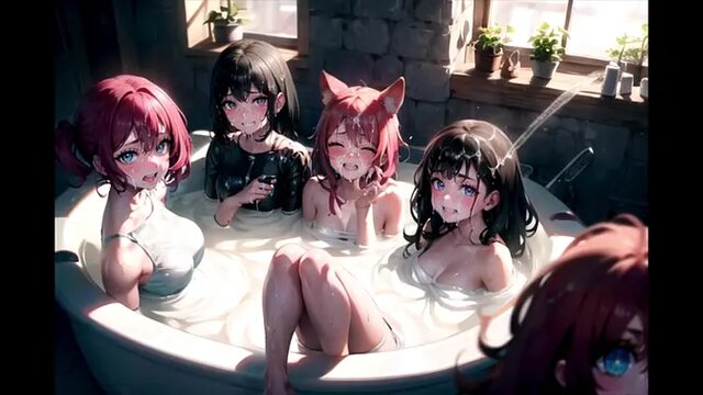 Sperm bath for young anime babes