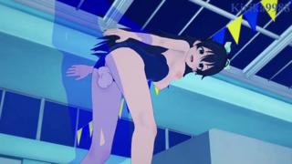 Fucking poolside idol sex with Hibiki Ganaha under neon lights