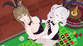 Lesbian Casino Frenzy: Chitose and Nine's Steamy Sexcapade