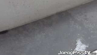 Gorgeous Asian temptress dripping urine down the stairs