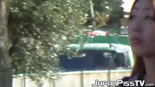 Dirty pervert films innocent Japanese girls peeing outside