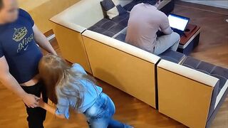 Hot wife begs for love, husband fucks her hard while working on laptop NTR