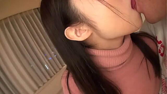 Petite Japanese college girl in black lingerie, gets licked and cummed on