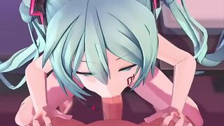 Teen Miku gets deep throat blowjob