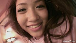 Sweet Japanese teen's eager mouth takes it all on cam